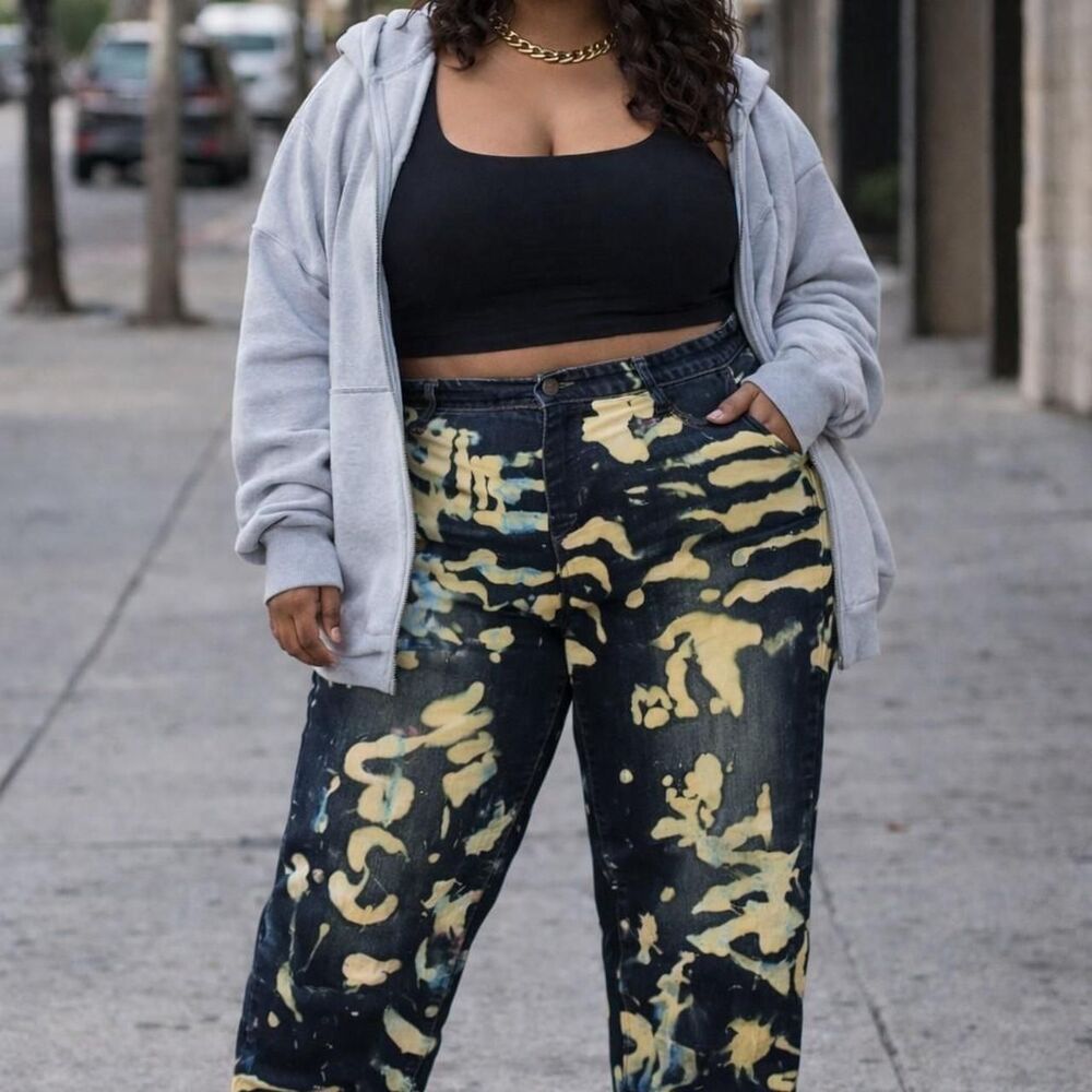 One-of-a-Kind Hand-Bleach Jeans | Plus Size Streetwear Vibe size 14P festival